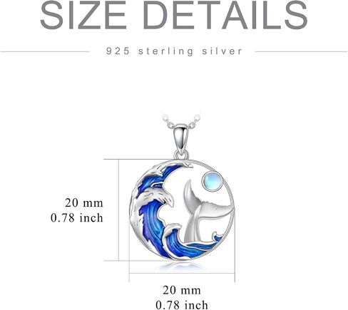 PELOVNY Wave Moonstone Necklace 925 Sterling Silver Whale Tail Necklace Ocean Wave Pendant Jewelry Gifts for Women in Kuwait