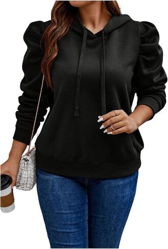 SweatyRocks Women's Plus Size Tops Puff Long Sleeve Hoodies Ruched Thermal Sweatshirt in Saudi Arabia