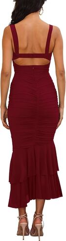 Women's Casual Sleeveless Strap Maxi Dresses Elegant Ruched Fishtail Club Cocktail Party Dress in Saudi Arabia