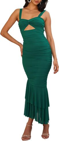 Women's Casual Sleeveless Strap Maxi Dresses Elegant Ruched Fishtail Club Cocktail Party Dress in Saudi Arabia