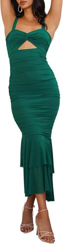 Women's Casual Sleeveless Strap Maxi Dresses Elegant Ruched Fishtail Club Cocktail Party Dress in Saudi Arabia