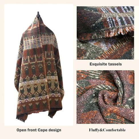 Scarf Women Stylish Open Front Cape with Exquisite Tassels - Fluffy & Comfortable Shawl Wrap for Elegant Outfits in Saudi Arabia