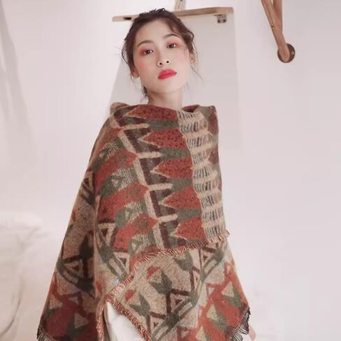Scarf Women Stylish Open Front Cape with Exquisite Tassels - Fluffy & Comfortable Shawl Wrap for Elegant Outfits in Saudi Arabia