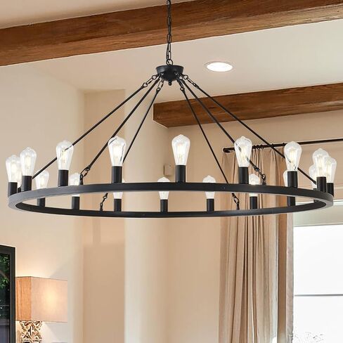 2 Tier Extra Large Wagon Wheel Chandelier 60 Inch Black Farmhouse Wagon Wheel Chandeliers 54-Light Round Industrial Ceiling Light fixtures for Outdoor Porch high Ceilings Living Dining Foyer Entryway in Saudi Arabia
