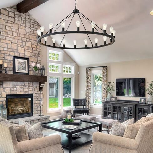 2 Tier Extra Large Wagon Wheel Chandelier 60 Inch Black Farmhouse Wagon Wheel Chandeliers 54-Light Round Industrial Ceiling Light fixtures for Outdoor Porch high Ceilings Living Dining Foyer Entryway in Saudi Arabia