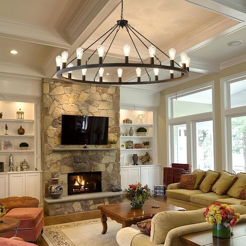 2 Tier Extra Large Wagon Wheel Chandelier 60 Inch Black Farmhouse Wagon Wheel Chandeliers 54-Light Round Industrial Ceiling Light fixtures for Outdoor Porch high Ceilings Living Dining Foyer Entryway in Saudi Arabia