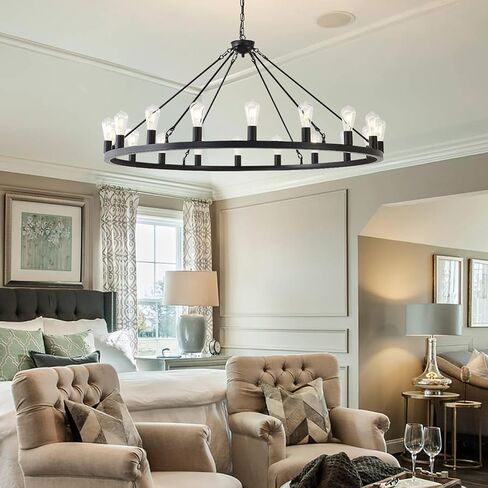 2 Tier Extra Large Wagon Wheel Chandelier 60 Inch Black Farmhouse Wagon Wheel Chandeliers 54-Light Round Industrial Ceiling Light fixtures for Outdoor Porch high Ceilings Living Dining Foyer Entryway in Saudi Arabia
