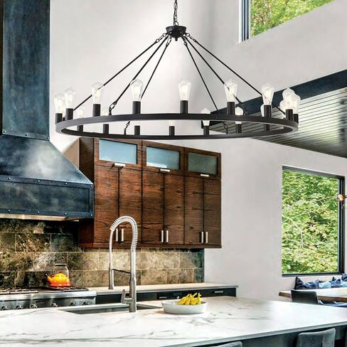 2 Tier Extra Large Wagon Wheel Chandelier 60 Inch Black Farmhouse Wagon Wheel Chandeliers 54-Light Round Industrial Ceiling Light fixtures for Outdoor Porch high Ceilings Living Dining Foyer Entryway in Saudi Arabia