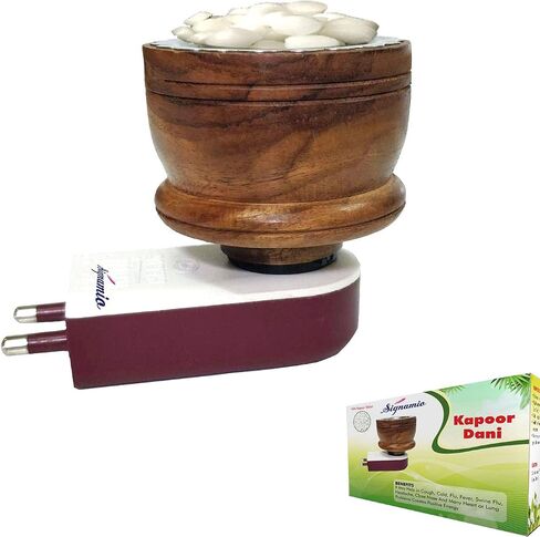 SIGNAMIO® Wooden Kapoor Kapur Dani Camphor Karpuram Aroma Oil Diffuser Incense Burner Electrical Stand Machine Holder for Home,Office (Camphor NOT Included) DN-1 in Kuwait