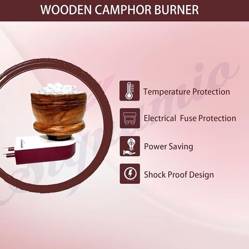 SIGNAMIO® Wooden Kapoor Kapur Dani Camphor Karpuram Aroma Oil Diffuser Incense Burner Electrical Stand Machine Holder for Home,Office (Camphor NOT Included) DN-1 in Kuwait