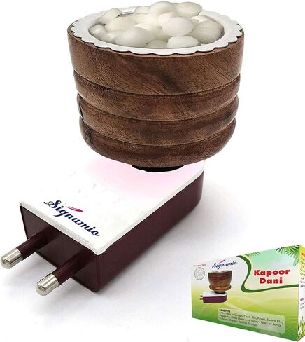 SIGNAMIO® Wooden Kapoor Kapur Dani Camphor Karpuram Aroma Oil Diffuser Incense Burner Electrical Stand Machine Holder for Home,Office (Camphor NOT Included) DN-1 in Kuwait