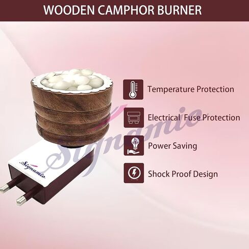 SIGNAMIO® Wooden Kapoor Kapur Dani Camphor Karpuram Aroma Oil Diffuser Incense Burner Electrical Stand Machine Holder for Home,Office (Camphor NOT Included) DN-1 in Kuwait