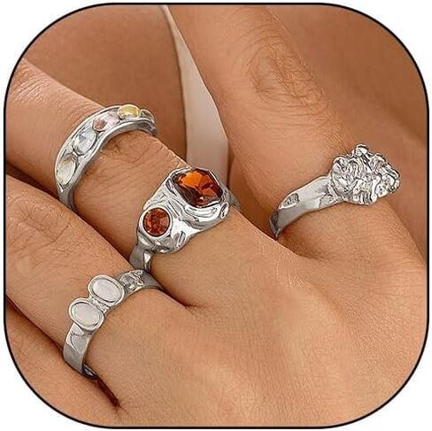 GIGB PBDK Vintage Gold Knuckle Rings Set Stackable Geometric Hollow Rhinestone Joint Rings Chunky CZ Statement Midi Ring Birthday Jewelry Presents for Women in Kuwait