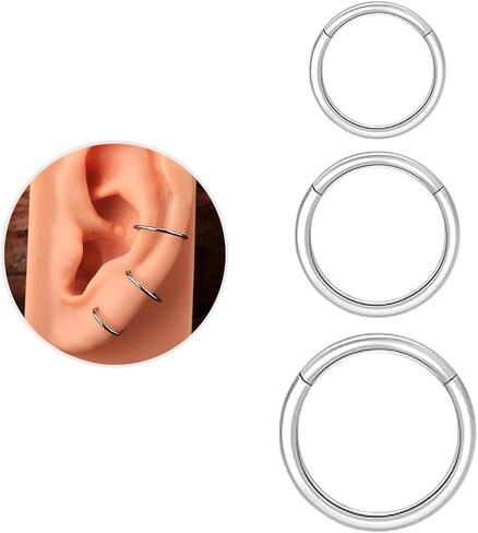 3PCS Hinged Nose Hoops Rings 20G 18G 16G 316L Surgical Steel, Clicker Hoop for Septum Daith Helix Tragus Conch Earrings Piercing Jewelry, 6mm-12mm in Saudi Arabia