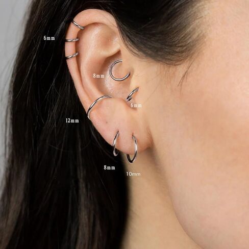 3PCS Hinged Nose Hoops Rings 20G 18G 16G 316L Surgical Steel, Clicker Hoop for Septum Daith Helix Tragus Conch Earrings Piercing Jewelry, 6mm-12mm in Saudi Arabia
