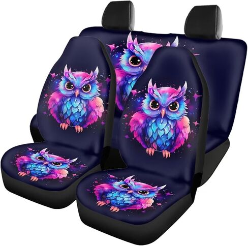 ZFRXIGN Galaxy Owl Car Seat Covers Full Set for Women Cute Car Accessories Front Seat Covers Rear Backrest Cover Pet Seat Protector Hippie Colorful Neon Car Decor Purple in Kuwait