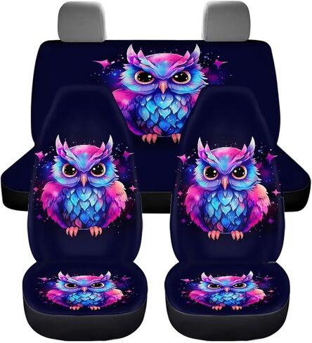 ZFRXIGN Galaxy Owl Car Seat Covers Full Set for Women Cute Car Accessories Front Seat Covers Rear Backrest Cover Pet Seat Protector Hippie Colorful Neon Car Decor Purple in Kuwait