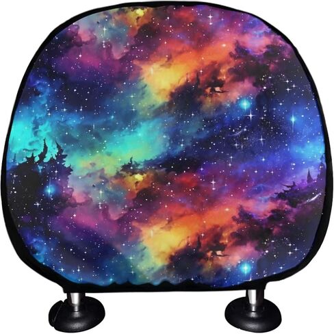 Rainbow Starry Sky Car Universal Polyester Headrest Covers Colorful Universe Outer Space Painting 2 Pack Headrest Covers Universal Fit for Most Cars Vans Trucks in Kuwait