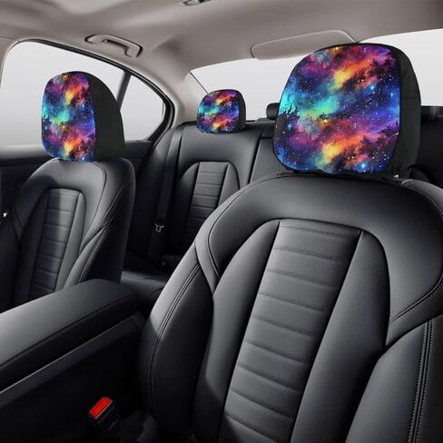 Rainbow Starry Sky Car Universal Polyester Headrest Covers Colorful Universe Outer Space Painting 2 Pack Headrest Covers Universal Fit for Most Cars Vans Trucks in Kuwait