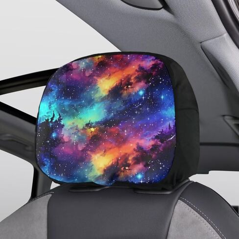 Rainbow Starry Sky Car Universal Polyester Headrest Covers Colorful Universe Outer Space Painting 2 Pack Headrest Covers Universal Fit for Most Cars Vans Trucks in Kuwait