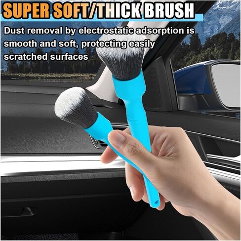 2PCS Ultra-Soft Car Detailing Brush Set - No Scratch Car Interior Cleaning Brushes with Soft Brush Head & Comfortable Grip - Clean Exterior, Interior Dash Panels Emblems Infotainment Screen (Blue) in Saudi Arabia
