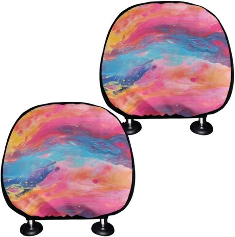 Rainbow Starry Sky Car Universal Polyester Headrest Covers Colorful Universe Outer Space Painting 2 Pack Headrest Covers Universal Fit for Most Cars Vans Trucks in Kuwait