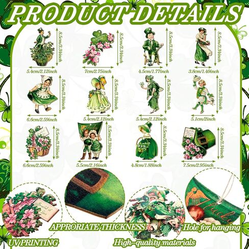 36 قطعة من زخارف عيد القديس باتريك العتيقة لشجرة عيد القديس باتريك وزخارف جنوم الحظ الخشبية المعلقة وزخارف شامروك الأيرلندية لمستلزمات الحفلات المنزلية in Kuwait