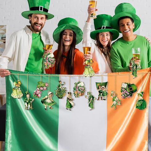 36 قطعة من زخارف عيد القديس باتريك العتيقة لشجرة عيد القديس باتريك وزخارف جنوم الحظ الخشبية المعلقة وزخارف شامروك الأيرلندية لمستلزمات الحفلات المنزلية in Kuwait