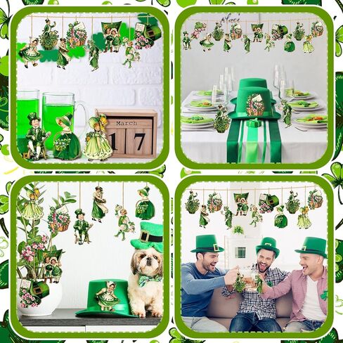 36 قطعة من زخارف عيد القديس باتريك العتيقة لشجرة عيد القديس باتريك وزخارف جنوم الحظ الخشبية المعلقة وزخارف شامروك الأيرلندية لمستلزمات الحفلات المنزلية in Kuwait