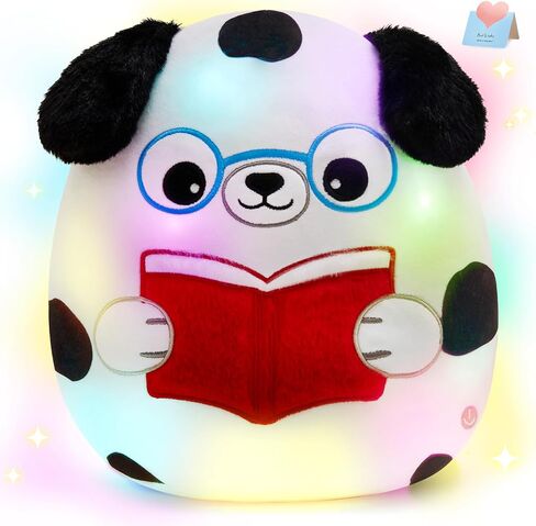 Houwsbaby 12" Light up Reading Spotted Dog Soft Plush Pillow, Creative Glowing Puppy Stuffed Animal Toy,Super Soft Squishy Presents for Kids Boys Girls Festival Birthday Christmas in Kuwait