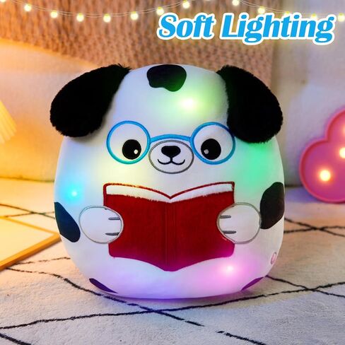 Houwsbaby 12" Light up Reading Spotted Dog Soft Plush Pillow, Creative Glowing Puppy Stuffed Animal Toy,Super Soft Squishy Presents for Kids Boys Girls Festival Birthday Christmas in Kuwait