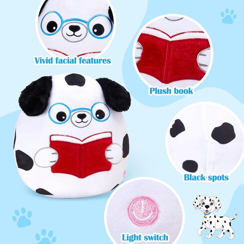 Houwsbaby 12" Light up Reading Spotted Dog Soft Plush Pillow, Creative Glowing Puppy Stuffed Animal Toy,Super Soft Squishy Presents for Kids Boys Girls Festival Birthday Christmas in Kuwait