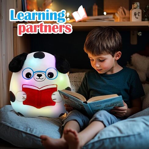 Houwsbaby 12" Light up Reading Spotted Dog Soft Plush Pillow, Creative Glowing Puppy Stuffed Animal Toy,Super Soft Squishy Presents for Kids Boys Girls Festival Birthday Christmas in Kuwait