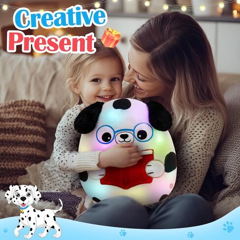 Houwsbaby 12" Light up Reading Spotted Dog Soft Plush Pillow, Creative Glowing Puppy Stuffed Animal Toy,Super Soft Squishy Presents for Kids Boys Girls Festival Birthday Christmas in Kuwait