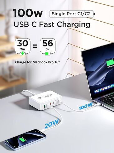 USB C Fast Charger, 100W USB C Charger Block GaN 6 Port USB C Fast Charging Station Hub Block Cube, PD USB C and QC USB A Wall Charger Multiple USB Charger for iPhone 15 16 Pro Max, MacBook, Samsung in Saudi Arabia