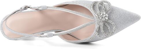 SAMMITOP Women's Slingback Rhinstone Bow Heels Low Kitten Heel Double Bow Pumps Pointed Toe Adjustable Ankle Strap Sparkly Prom Wedding Dress Shoes 2.5 Inch in Saudi Arabia