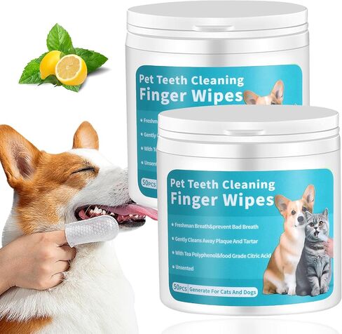 Dog Teeth Cleaning Wipes, Pet Dental Finger Wipes for Dogs and Cat, Disposable Gentle Cleaning and Gum Care Pet Wipes, Dog Toothbrush Finger, Dog Cat Ear Cleaner Wipes (50) in Saudi Arabia