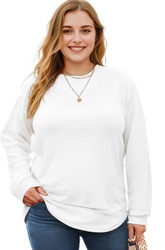 AURUZA Womens Plus Size Long Sleeve Top, Casual Oversized Clothing for Women T-Shirt Loose Tunic Crewneck Sweatshirts Dressy in Saudi Arabia