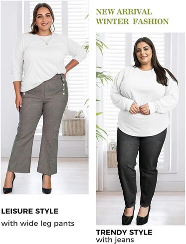 AURUZA Womens Plus Size Long Sleeve Top, Casual Oversized Clothing for Women T-Shirt Loose Tunic Crewneck Sweatshirts Dressy in Saudi Arabia
