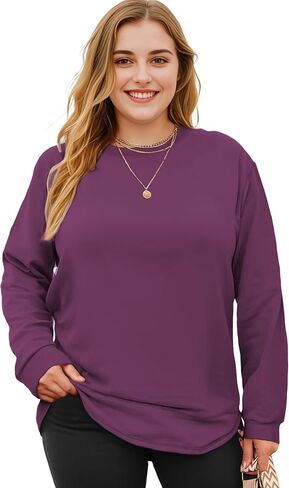 AURUZA Womens Plus Size Long Sleeve Top, Casual Oversized Clothing for Women T-Shirt Loose Tunic Crewneck Sweatshirts Dressy in Saudi Arabia