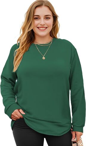 قميص حريمي بأكمام طويلة مقاس كبير من AURUZA، ملابس كاجوال كبيرة الحجم للنساء تي شيرت فضفاض تونيك بياقة دائرية وبلوزات أنيقة in Kuwait