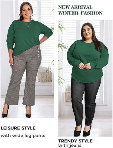 قميص حريمي بأكمام طويلة مقاس كبير من AURUZA، ملابس كاجوال كبيرة الحجم للنساء تي شيرت فضفاض تونيك بياقة دائرية وبلوزات أنيقة in Kuwait