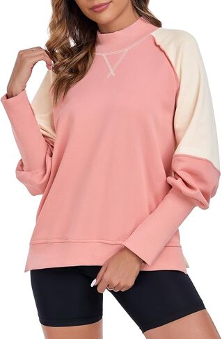 ALSOGO Oversized Sweatshirt for Women Crewneck Long Sleeve Shirts Color Block Pullover Thumb Hole 2024 Fall Outfits in Saudi Arabia