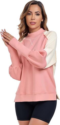 ALSOGO Oversized Sweatshirt for Women Crewneck Long Sleeve Shirts Color Block Pullover Thumb Hole 2024 Fall Outfits in Saudi Arabia