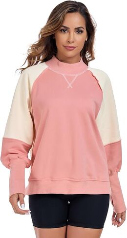 ALSOGO Oversized Sweatshirt for Women Crewneck Long Sleeve Shirts Color Block Pullover Thumb Hole 2024 Fall Outfits in Saudi Arabia