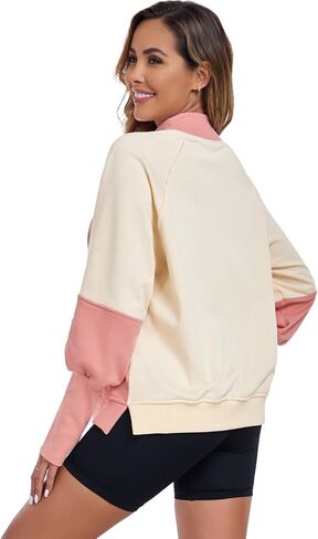 ALSOGO Oversized Sweatshirt for Women Crewneck Long Sleeve Shirts Color Block Pullover Thumb Hole 2024 Fall Outfits in Saudi Arabia