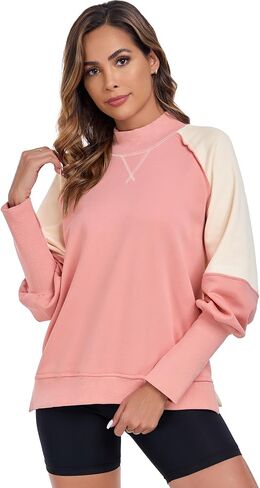 ALSOGO Oversized Sweatshirt for Women Crewneck Long Sleeve Shirts Color Block Pullover Thumb Hole 2024 Fall Outfits in Saudi Arabia