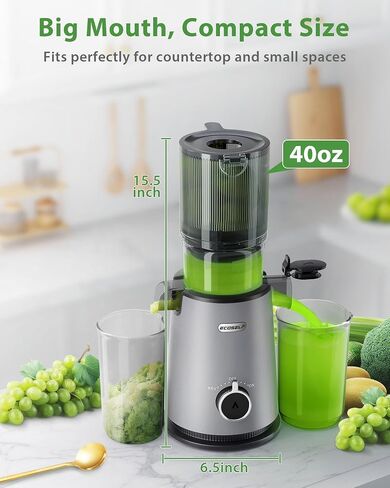 Juicer Machines, ECOSELF Cold Press Juicer with 4.35" Large Feed Chute Fit Whole Fruits and Vegetables, Easy to Clean, Masticating Juicer Self Feeding Effortless for Batch Juicing, High Juice Yield in Saudi Arabia