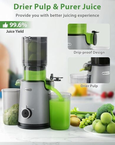 Juicer Machines, ECOSELF Cold Press Juicer with 4.35" Large Feed Chute Fit Whole Fruits and Vegetables, Easy to Clean, Masticating Juicer Self Feeding Effortless for Batch Juicing, High Juice Yield in Saudi Arabia