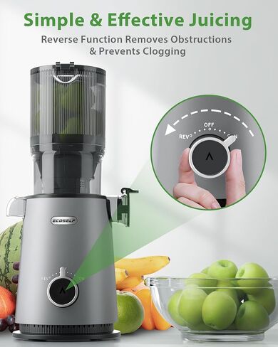 Juicer Machines, ECOSELF Cold Press Juicer with 4.35" Large Feed Chute Fit Whole Fruits and Vegetables, Easy to Clean, Masticating Juicer Self Feeding Effortless for Batch Juicing, High Juice Yield in Saudi Arabia